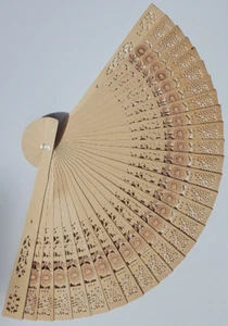 Natural Wood Large Lace Floral Folding Hand Held Plastic Chinese Fan - Picture 1 of 7