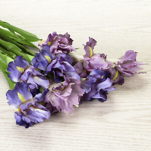 28 Inch Artificial Assorted Long Stem Purple Faux Iris Silk Flowers, Set of 8