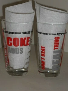 TWO 1970s Coca-Cola Flared Glasses "Coke Adds Life" "Can't Beat The Real Thing"  - Picture 1 of 3