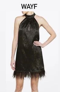 WAYF Black Swing Halter Mini Feather Dress - NWT -Size S $168. - Picture 1 of 9