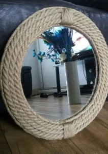 Nautical inspired Jute rope mirror . 17 inch diameter. 41 cm. Handcrafted.  - Picture 1 of 2