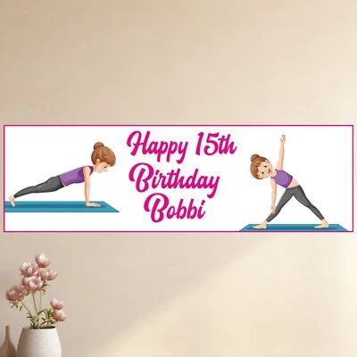 Banner de aniversário de ginástica personalizado decoração de festa esportiva (pacote com 2) - Imagem 1 de 4