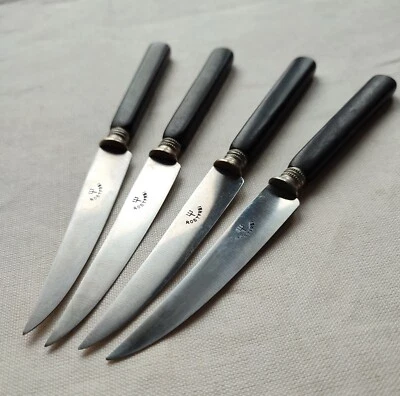 DREIZACK WÜSTHOF 4 ANTIKE OBSTMESSER GRIFFE EBENHOLZ KLINGEN STAHL ROSTFREI  - Bild 1 von 4