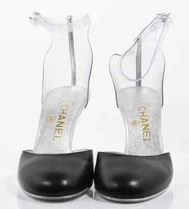 Chanel Black Clear Lucite Ankle Strap Pumps Size 37 With Box Black with Clear - Picture 1 of 10