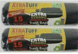 45 COUNT 13 GALLON TRASH BAG BLACK ROLL BPA FREE EXTRA STRONG. 3 Rolls Of 15 - Picture 1 of 3
