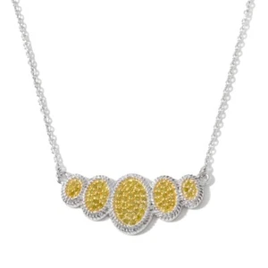 925 Sterling Silver 0.25ctw Yellow Diamond Graduated Oval Cluster Necklace New - Picture 1 of 5