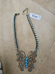 Betsey Johnson Large Multicolored Blue Butterfly Necklace New W TAGS, ORIG 85.00 - Picture 1 of 6