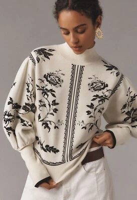 Anthropologie Sweater Balloon Sleeve Turtleneck Preppy Retro Cottagecore XXS NWT - Image 1 of 4