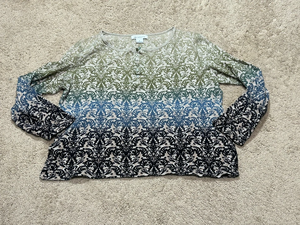 Camisa Liz Claiborne Mujer Talla Grande Estampado Multicolor Henley Clásica Informal Foto 1 de 4