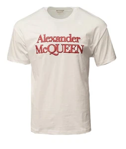 Alexander McQueen T-Shirt Men's White Red Embroidered Logo Top Size S M L XL XXL - Picture 1 of 5