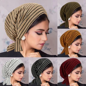 Women Chemo Cap Long Tail Hair Loss Muslim Hijab Turban Hat Head Scarf Wrap Arab - Picture 1 of 33