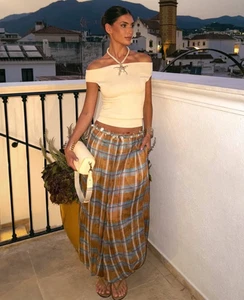 ZARA BNWT 2025. ORANGE RAMIE CHECK BALLOON TROUSERS PANTS. 8369/034/615 - Picture 1 of 10