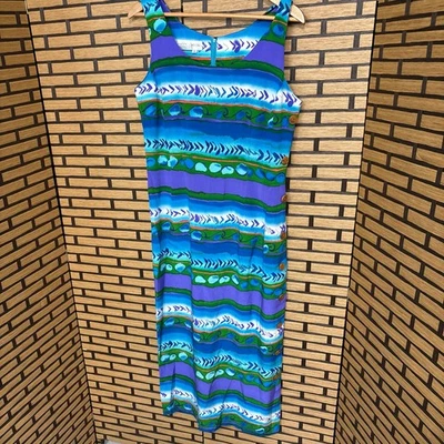 Maxi Vestido Maggy London Estampado Tribal Seda‎ Con Detalle de Botones Talla 10 Foto 1 de 4