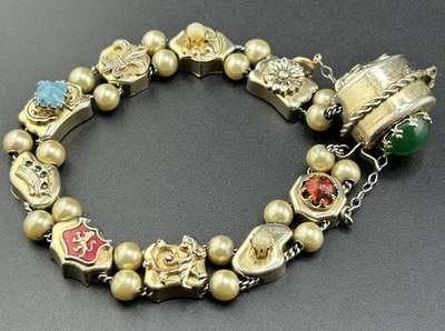 Antique Victorian Gold Tone Slide Charm Bracelet - Image 1 of 4