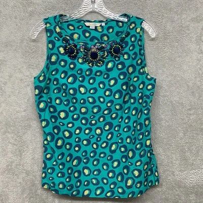 Camisa Boden para mujer 6 azul seda algodón camiseta sin mangas con cuentas pulóver ligero Foto 1 de 4