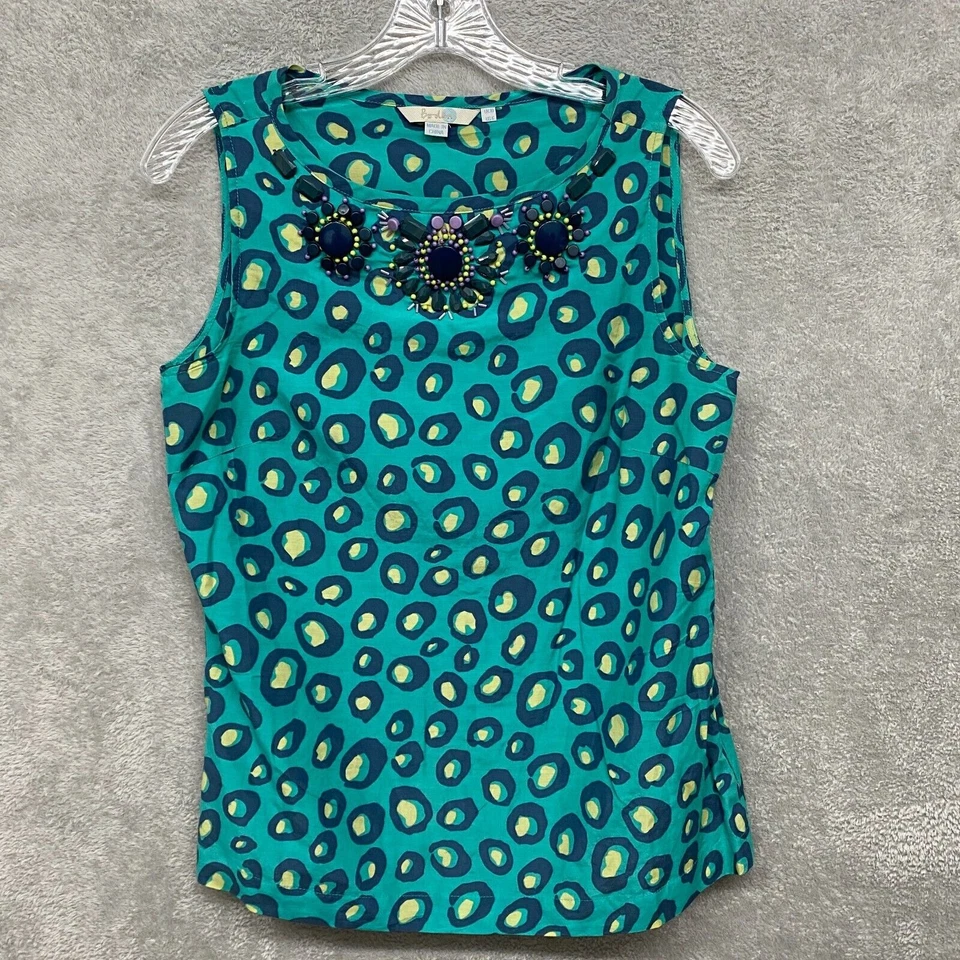 Camisa Boden para mujer 6 azul seda algodón camiseta sin mangas con cuentas pulóver ligero Foto 1 de 4