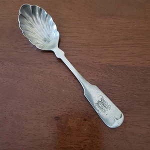 Antiker Alaska Souvenir Zuckermuschel Löffel 5,75" Muschelschale Monogramm M Vintage - Bild 1 von 7