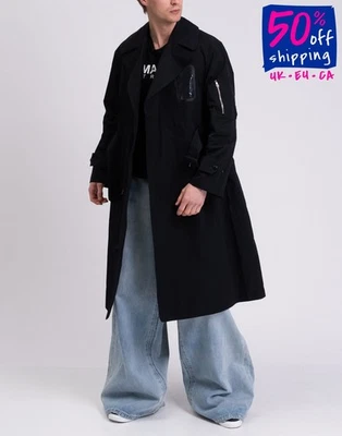 RRP €790 RANDOM IDENTITIES Military Trench Coat Size S Transparent Chest Pocket - Image 1 of 4