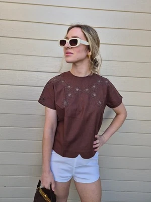 Vintage 1950s “Up To Date” brown short-sleeved top. Size S. Excellent condition. - Image 1 of 4