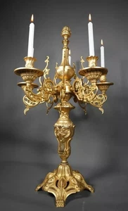 Candelabro grande vintage de bronce dorado/latón - rococó ornamentado de 6 brazos - Imagen 1 de 18