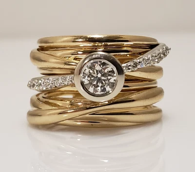 Anillo EFFY Oro Amarillo 14k Diamante Banda Ancha Cruzado Talla 7.5 Foto 1 de 4