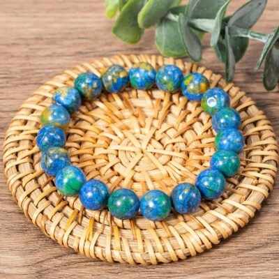 Pulsera de piedras azuritas naturales pulsera elástica de piedras preciosas de malaquita hecha a mano Foto 1 de 4