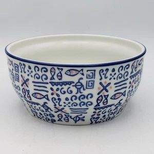 Yokohama Studio handbemalte Reisschale blau weiß Fisch Ramen Nudeln Cottagecore - Bild 1 von 5