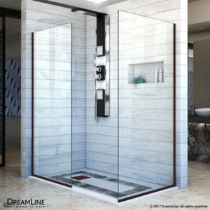 Linea Two Individual Frameless Shower Screens 30 and 34 x 72 H,Open Entry Design - Picture 1 of 12