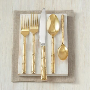 New Wallace Bamboo Gold-Plated 20-Piece Stainless Steel Flatware Set, Serves 4 - Picture 1 of 2