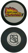 SAINT JOHN FLAMES AHL OFFICIAL APPROVED PUCK VEGUM MFG. INGLASCO VTG made N CSFR