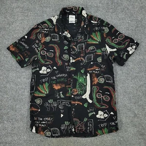 Zara Button Shirt Men's Medium Black Relaxed Fit AOP Graphic Short Sleeve Pocket - Picture 1 of 12