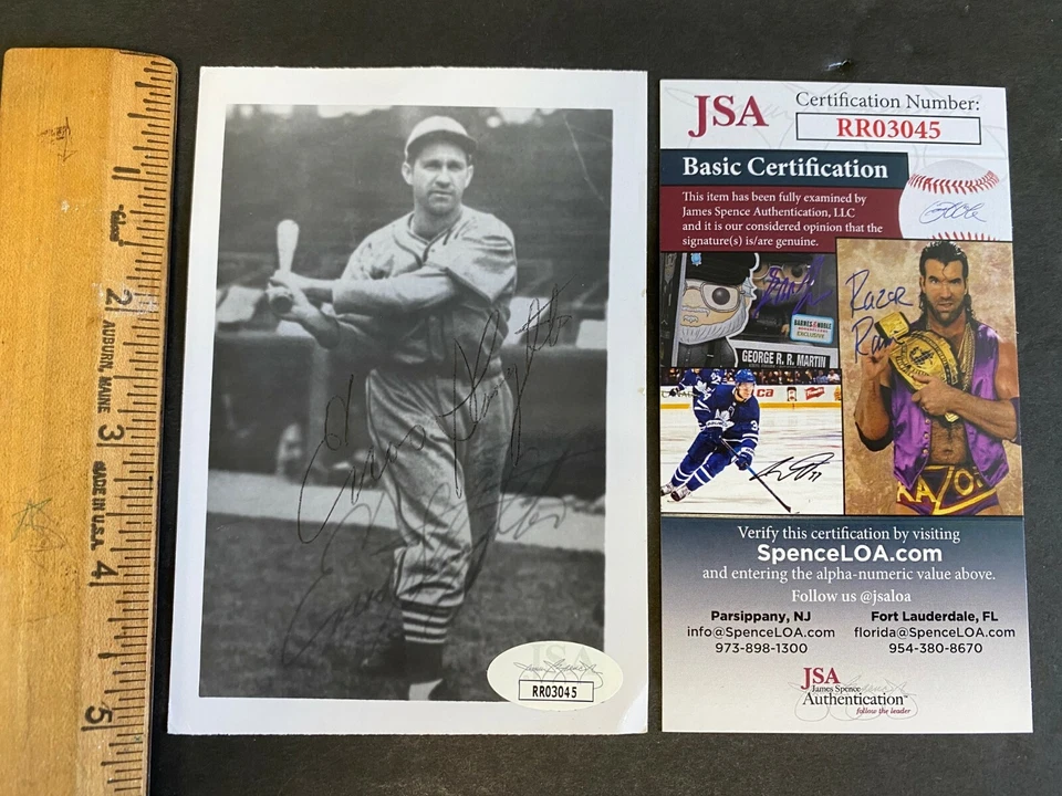 SIGNED 3.5X5 B&W BASEBALL PHOTO ENOS SLAUGHTER CARDINALS/YANKEES JSA/COA MS 8521 - Image 1 of 1