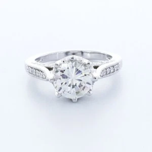 2.5CT NATURAL DIAMOND D/SI2 ROUND CUT 14K GOLD SIX-PRONG VINTAGE ENGAGEMENT RING - Picture 1 of 7