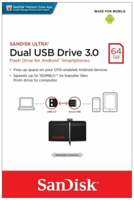 SanDisk 64GB OTG Ultra Dual Micro USB 3.0 Flash Drive SDDD2-064G for Android - Image 1 of 4