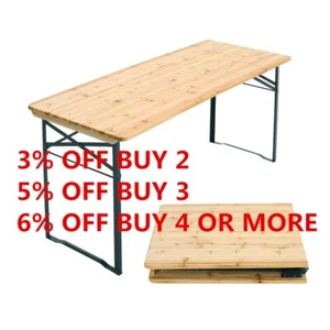 167CM Portable Folding Trestle Wooden Garden Beer Table Outdoor Picnic Dining - Picture 1 of 8