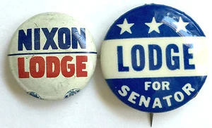 VINTAGE NIXON / LODGE PRESIDENTIAL PINBACK AND LODGE FOR SENATOR PIN BACK BUTTON - Imagen 1 de 3