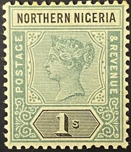 1900 SC#7 Northern Nigeria Queen Victoria Green & Grey 1 Shilling Stamp, Fine MH - Picture 1 of 2