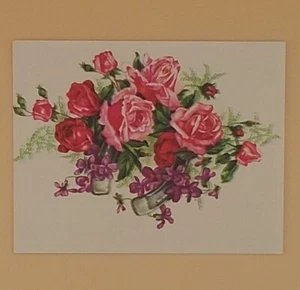 Vintage Greeting Card, Roses And Violets With a Horseshoe - Not Used - Picture 1 of 3