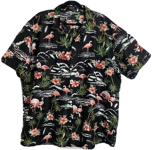 SSLR Hawaiian Shirt Mens 3XL Flamingos Hibiscus Palm Trees Black Button Up XXXL - Picture 1 of 6