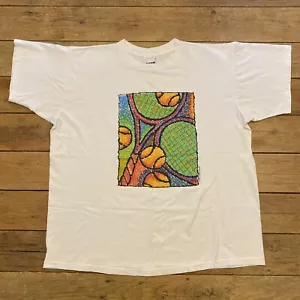 Camiseta Tenis Vintage Años 90 CYRK Estampado Deportivo Blanca Hecha en EE. UU. XL Puntada Única - Imagen 1 de 12
