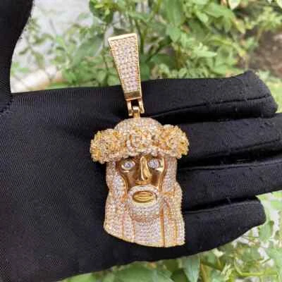 AAA+ LATÓN SIMULADO DIAMANTE BLING CABEZA DE JESÚS COLGANTE GRANDE ENCANTO RELIGIOSO Foto 1 de 4