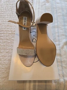 Steve Madden Kalina block heels, rhinestone straps, blush pink suede heel - Picture 1 of 1