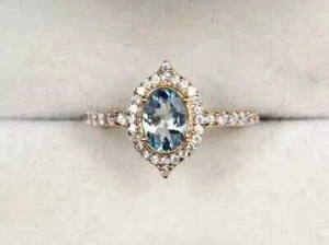 2CT Oval Cut Aquamarine Lab-Created Women Engagement Ring 14K Yellow Gold Plated - Picture 1 of 5