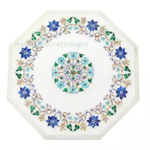 12" Marble Table Top semi precious stones inlay Handmade Work Home Decor - Picture 1 of 2