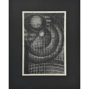 Vintage abstrakte postmoderne Kohle auf Papier, mattiert/minimalistisch - Bild 1 von 3