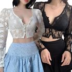 Lace Slim Crop Top Open Front Tight Shirts Sheer Shrug Cropped Cardigan