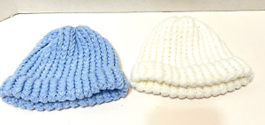 Vintage Handmade Crocheted Baby Knit Caps Beanies Blue White Lot of 2