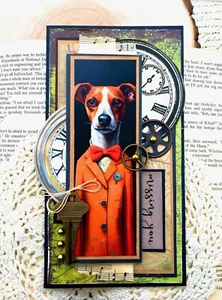 Handmade MISSING YOU Dog, Clocks, Keys & Cogs Friendship Collage Greeting Card - Picture 1 of 2