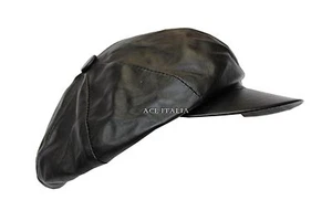 VICTORIAN PEAKY BLINDERS BLACK CAP MEN BAKER BOY NEWSBOY GATSBY LEATHER HAT - Picture 1 of 5