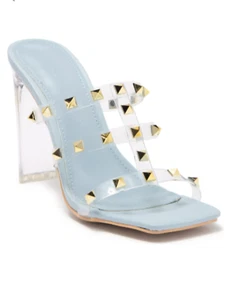 Wild Diva Lounge Studded Clear Strap Light Blue Sandal - Picture 1 of 5